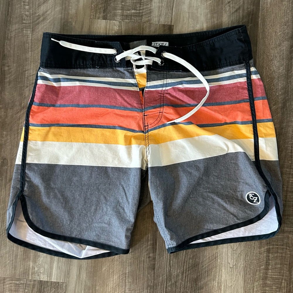 Ezekiel Striped Swim Shorts - Black, Orange, Yellow, Gray